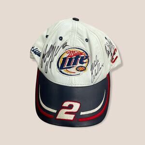 Vintage miller lite racing autographed leather hat